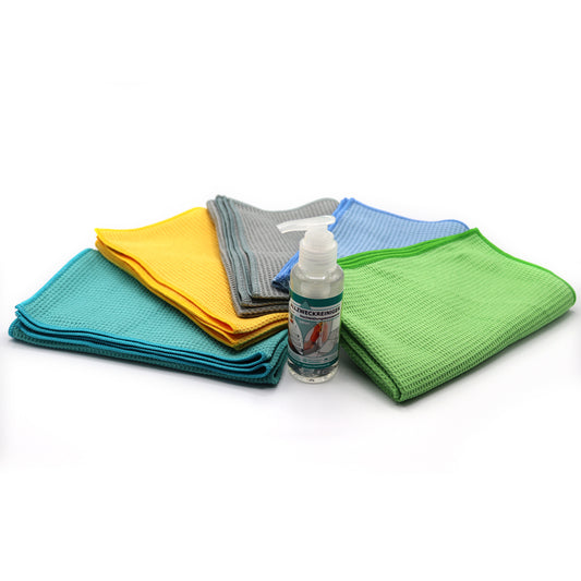 6er Set Fenster-Waffeltuch in Bunt inkl. Reiniger Hochkonzentrat 100ml - Cleanfaser