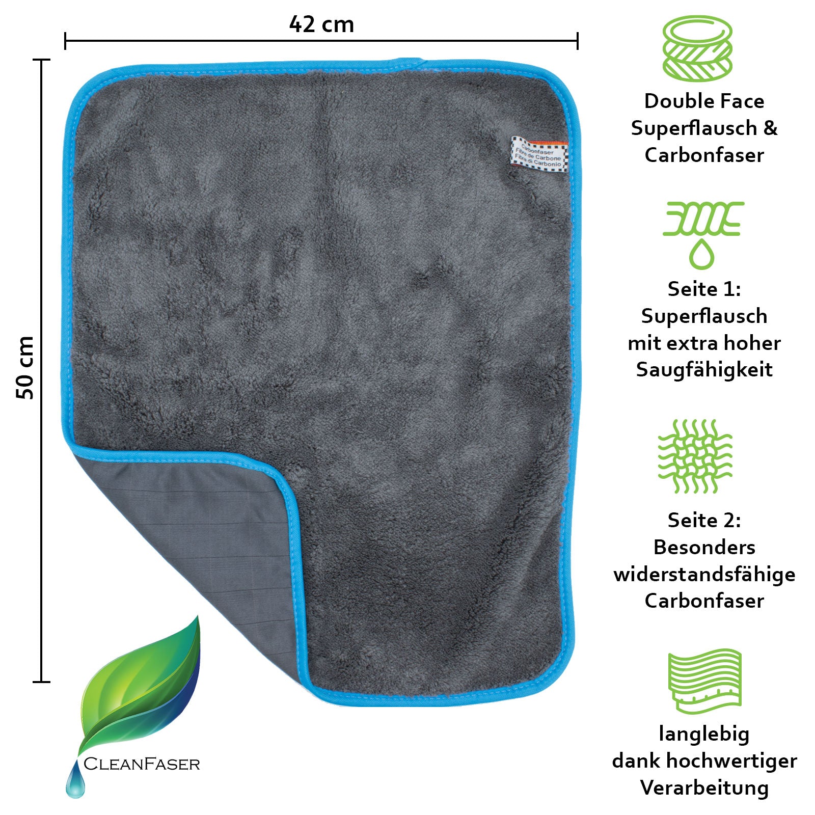 Set: Carbonflausch Dry & Polish mit Flauschi · Carbonfaser und Mikrofaser - Cleanfaser