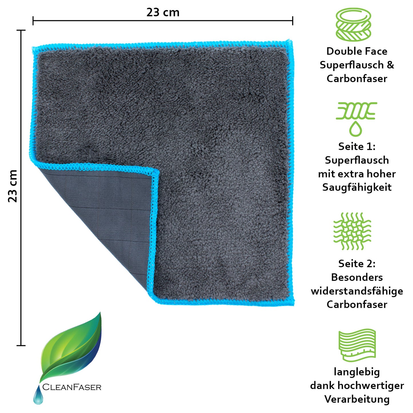 Carbonflausch Dry & Polish · Reinigungs- und Trockentuch · Carbonfaser und Mikrofaser - Cleanfaser