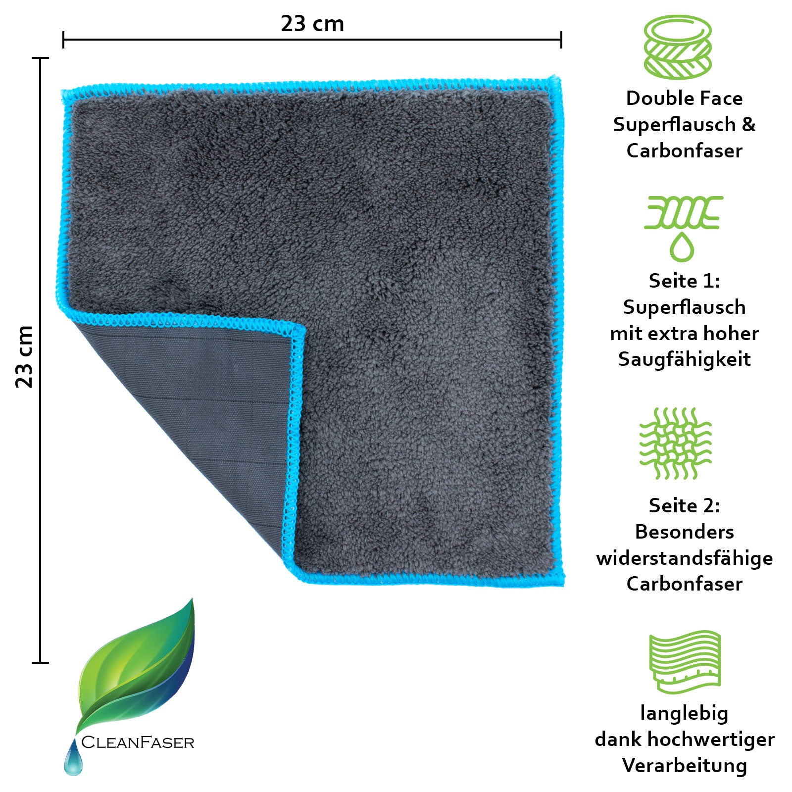 Carbonflausch Dry & Polish · Reinigungs- und Trockentuch · Carbonfaser und Mikrofaser - Cleanfaser