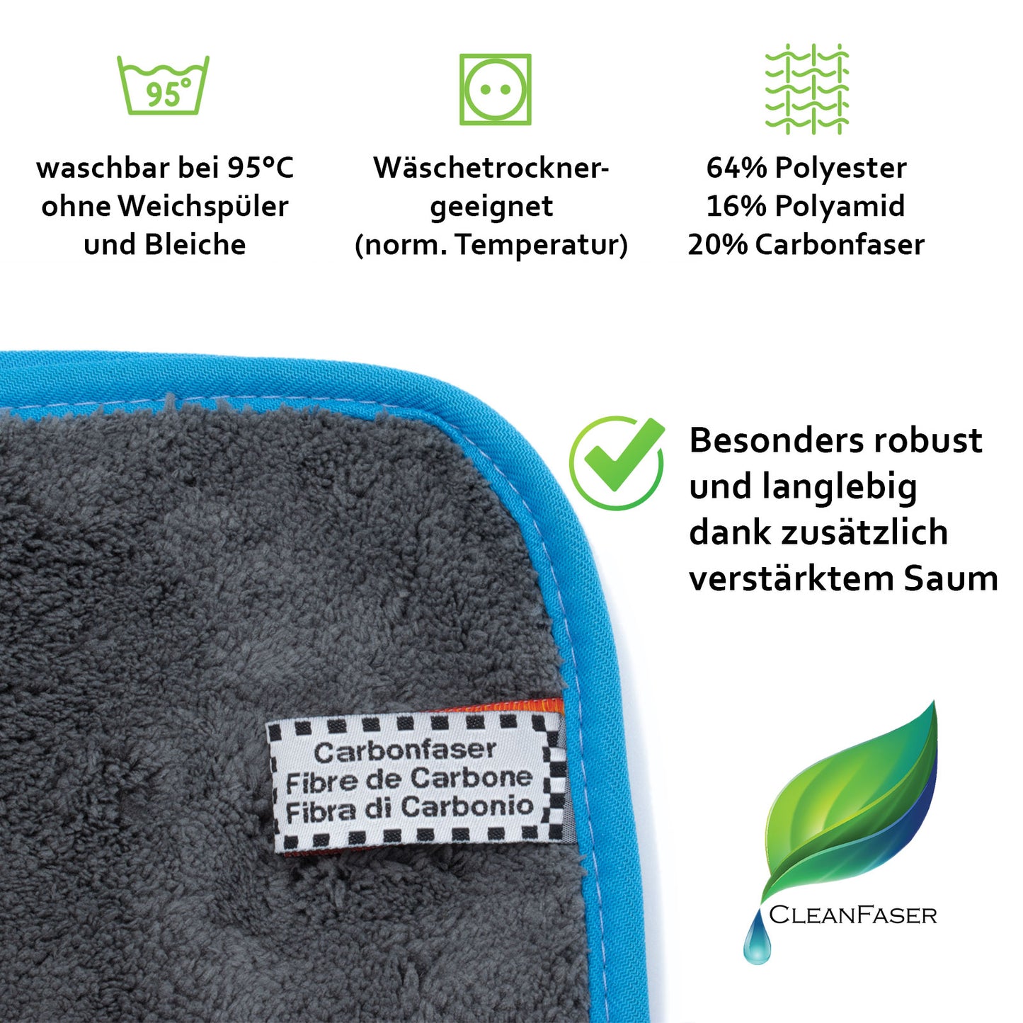 Carbonflausch Dry & Polish · Reinigungs- und Trockentuch · Carbonfaser und Mikrofaser - Cleanfaser