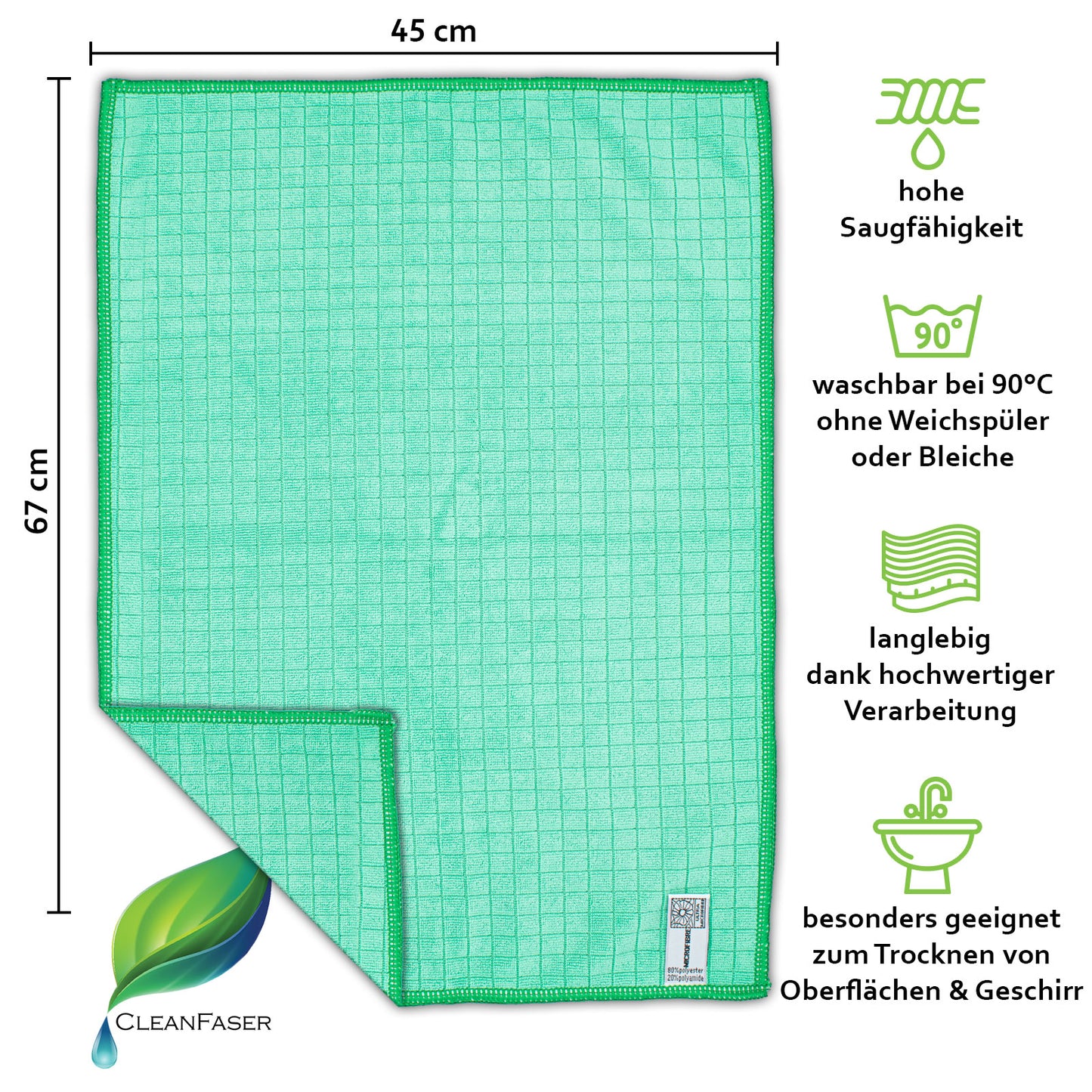 Cleanfaser Geschirrtuch-Set zum Trocknen und Polieren - extra saugstark! - Cleanfaser