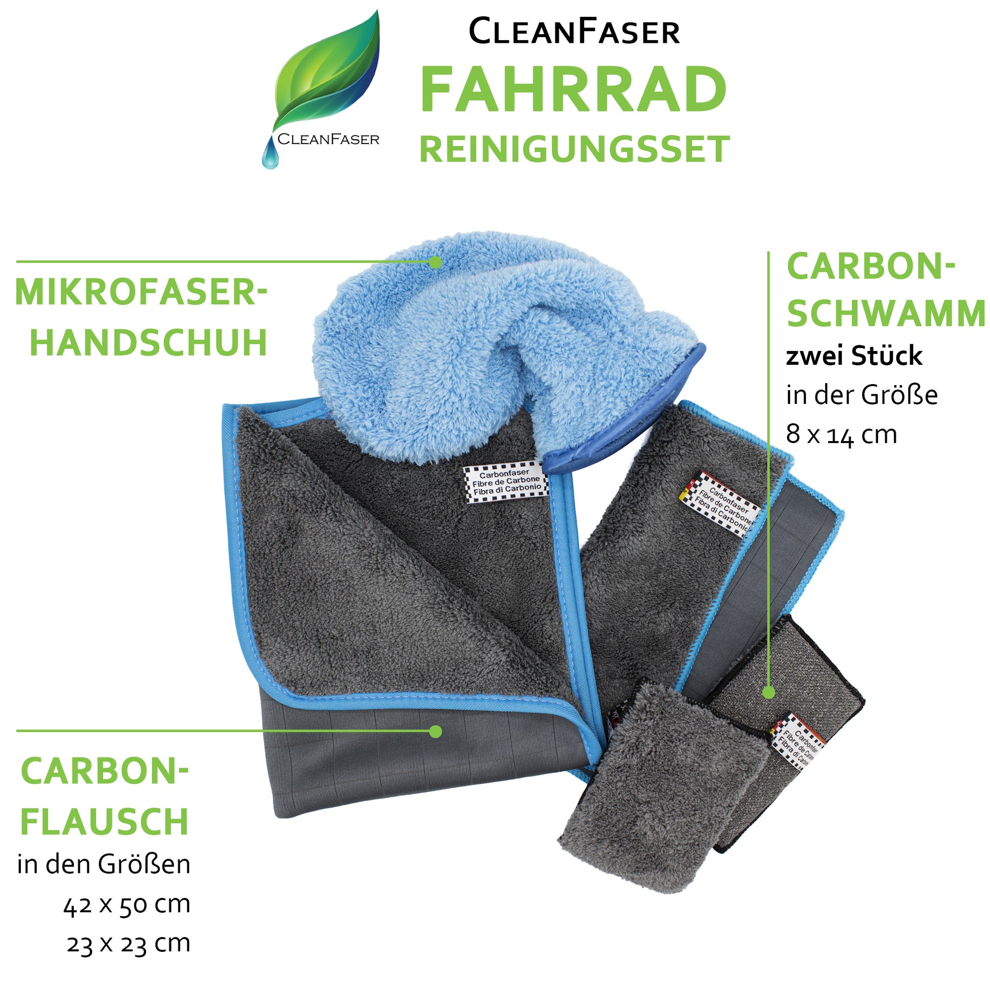 Mikrofaser Reinigungsset für Fahrrad / E-Bike / Mountainbike - Cleanfaser